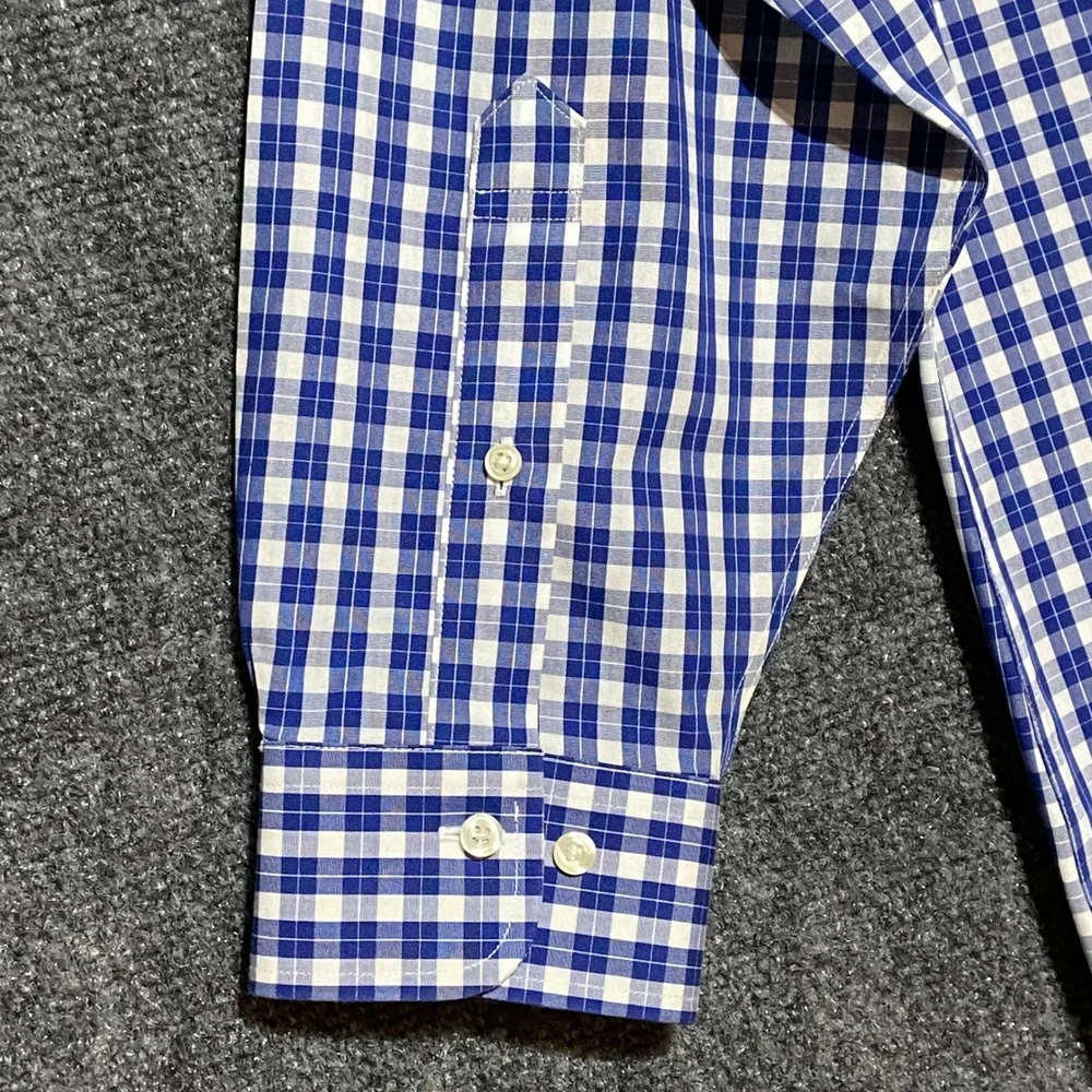 Brooks Brothers Regent Fit Non Iron Gingham Check Dress Shirt‎ 17.5 34/35 Blue